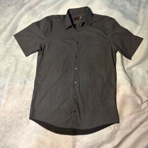 JF J.Ferrar Slim Fit Button Up Shirt Mens Medium Black Geometric Short Sleeve